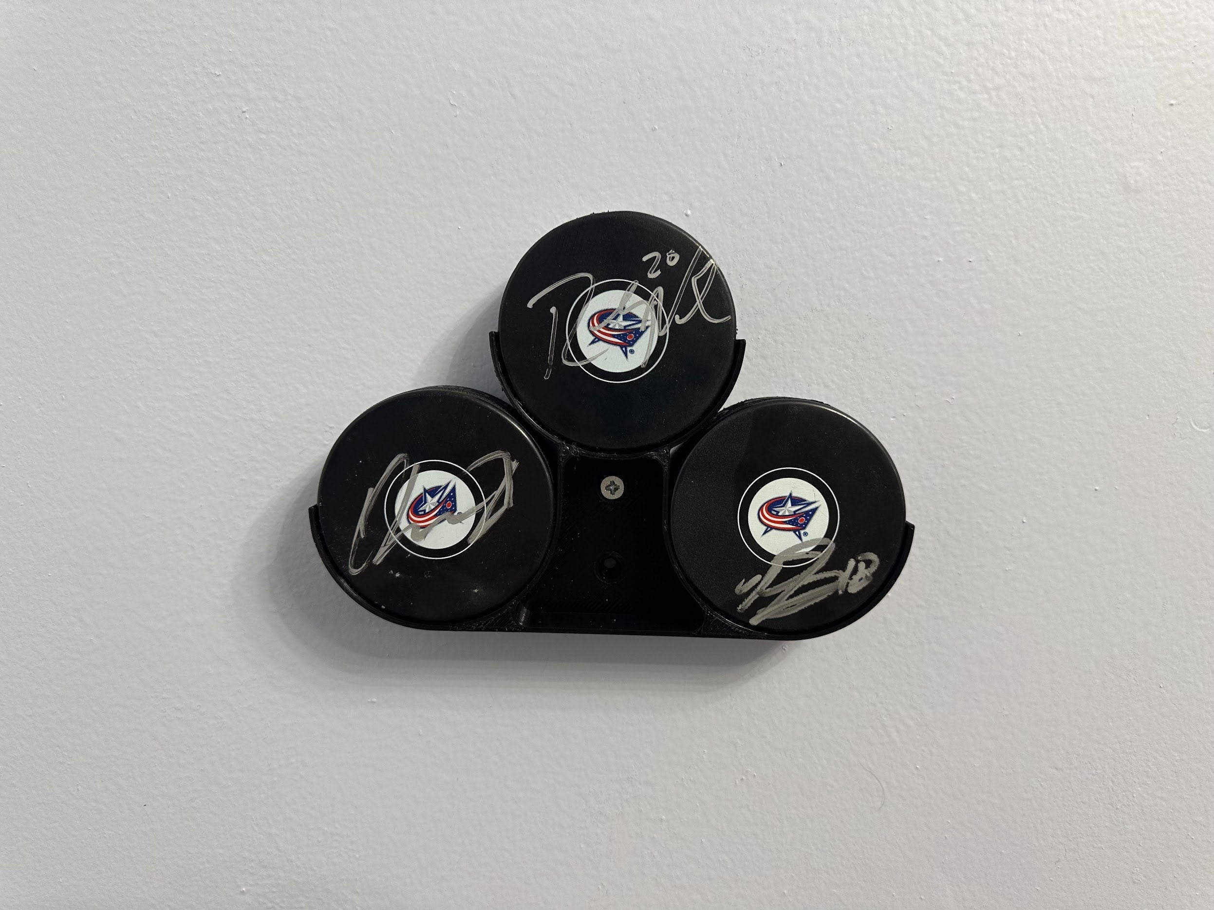 Triple Hockey Puck Stand or Wall Mount Sports Memorabilia Display Holder