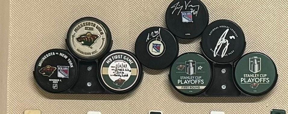 Triple Hockey Puck Stand or Wall Mount Sports Memorabilia Display Holder
