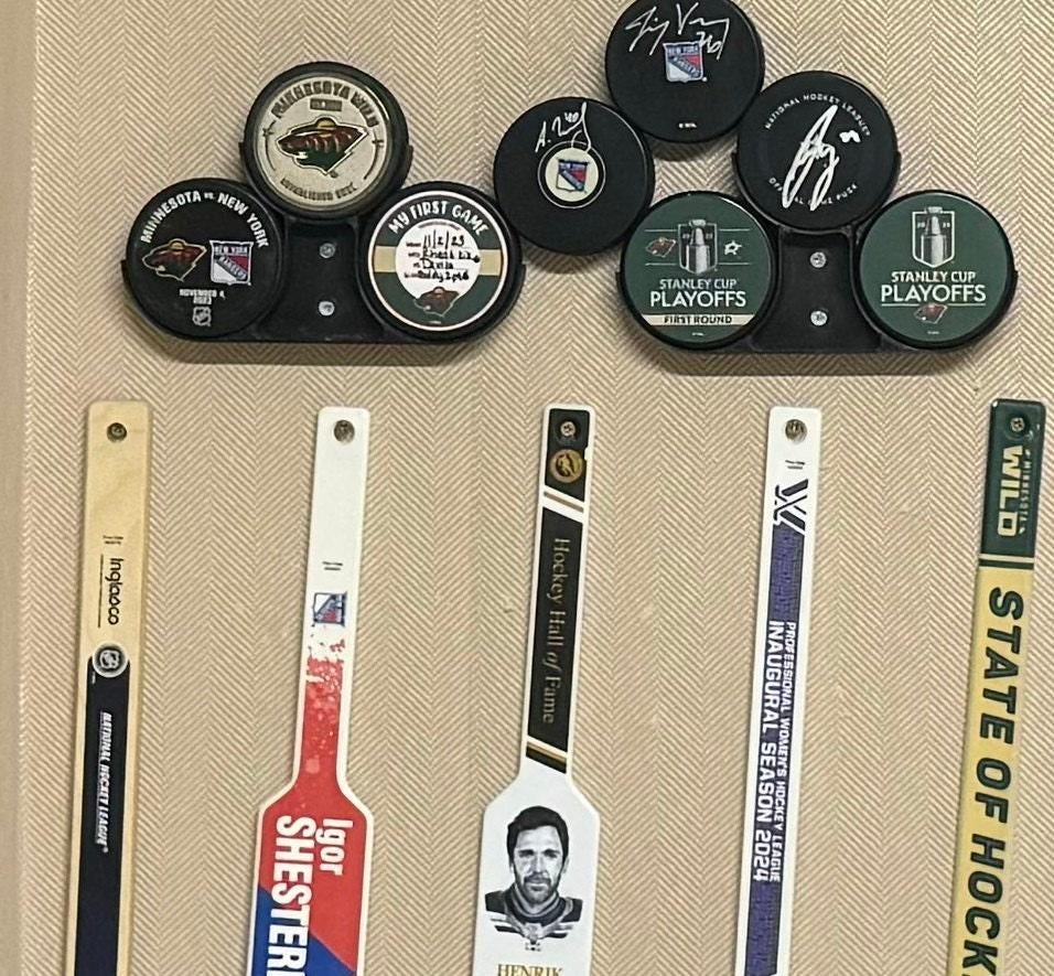 Triple Hockey Puck Stand or Wall Mount Sports Memorabilia Display Holder